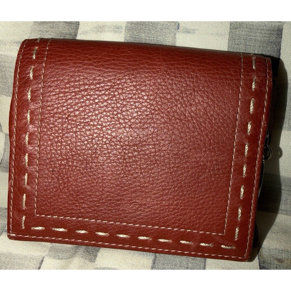 Levenger Brick Red Thick Full Grain Leather Multi Pocket Front & Back Coin Purse